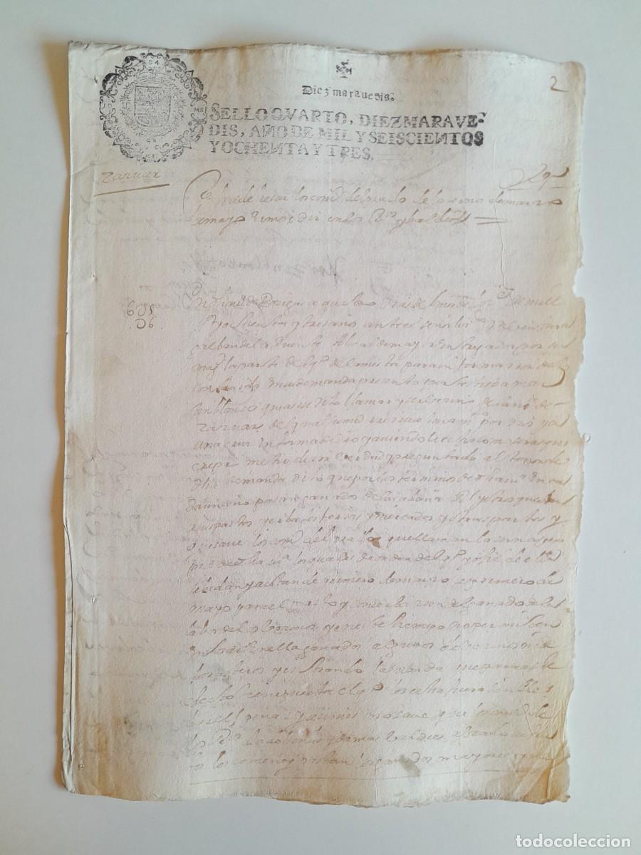Manuscritos antiguos: PAPEL TIMBRADO DE SELLO CUARTO A&Ntilde;O 1683 - LUGAR DESCONOCIDO