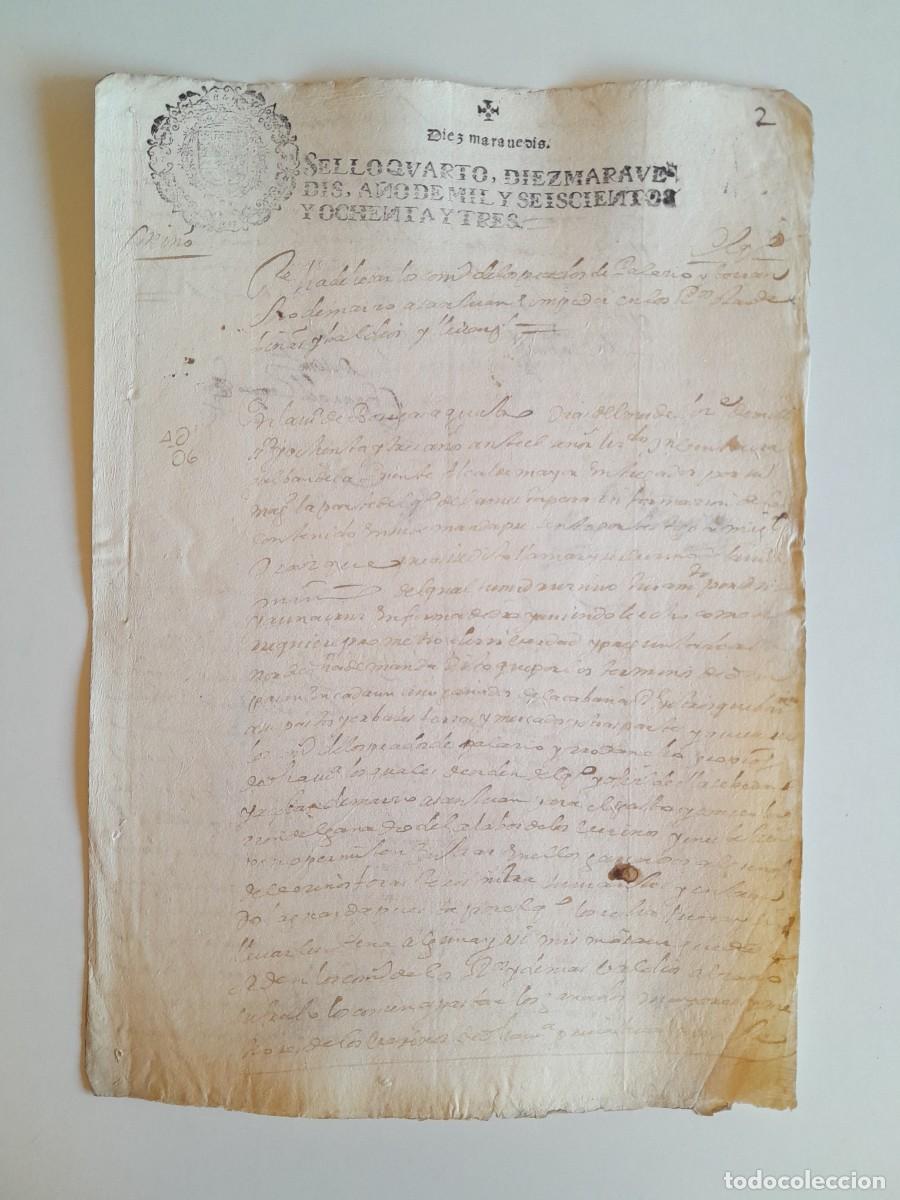 Manuscritos antiguos: PAPEL TIMBRADO DE SELLO CUARTO A&Ntilde;O 1683 - LUGAR DESCONOCIDO