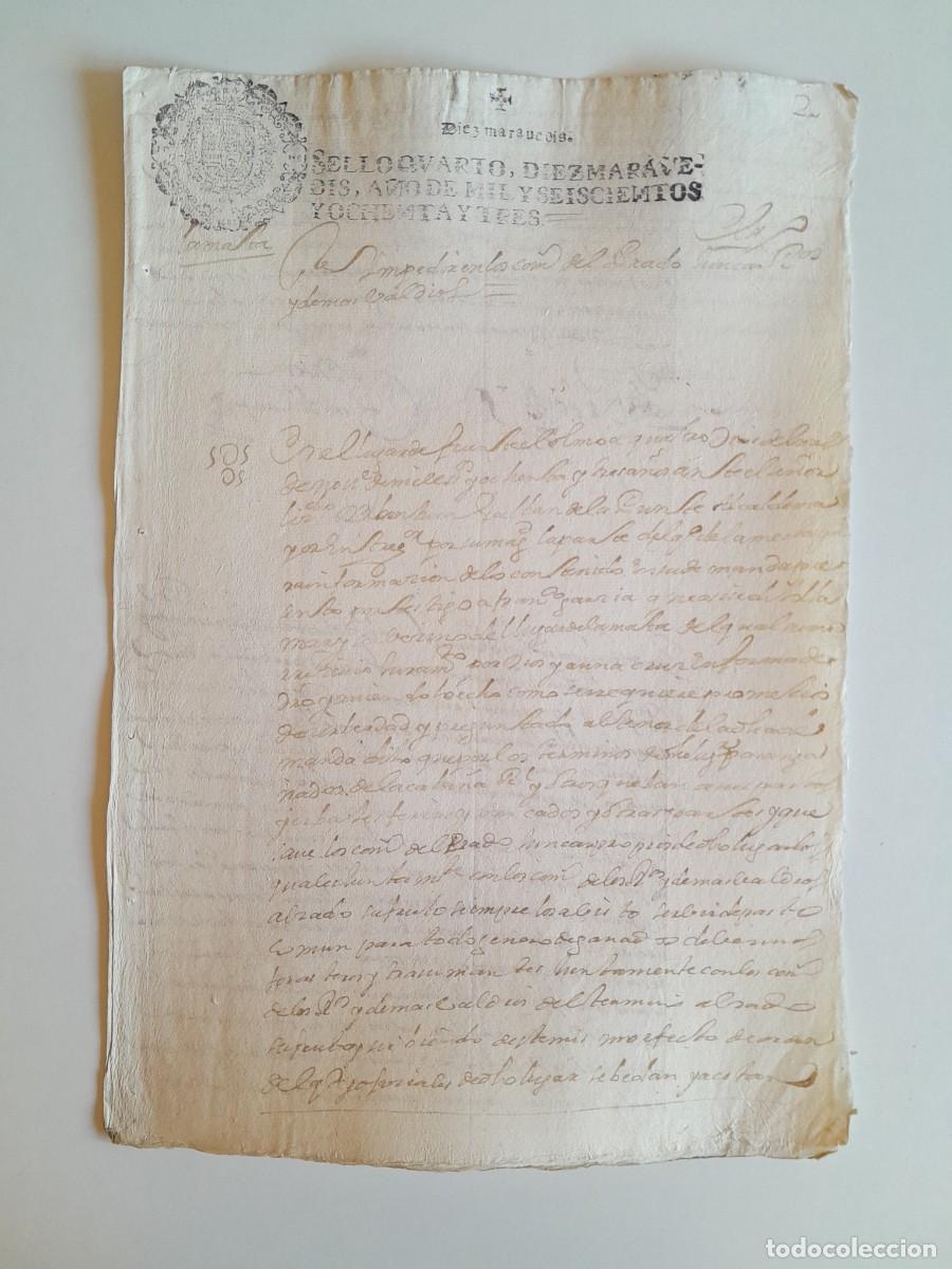 Manuscritos antiguos: PAPEL TIMBRADO DE SELLO CUARTO A&Ntilde;O 1683 - LUGAR DESCONOCIDO
