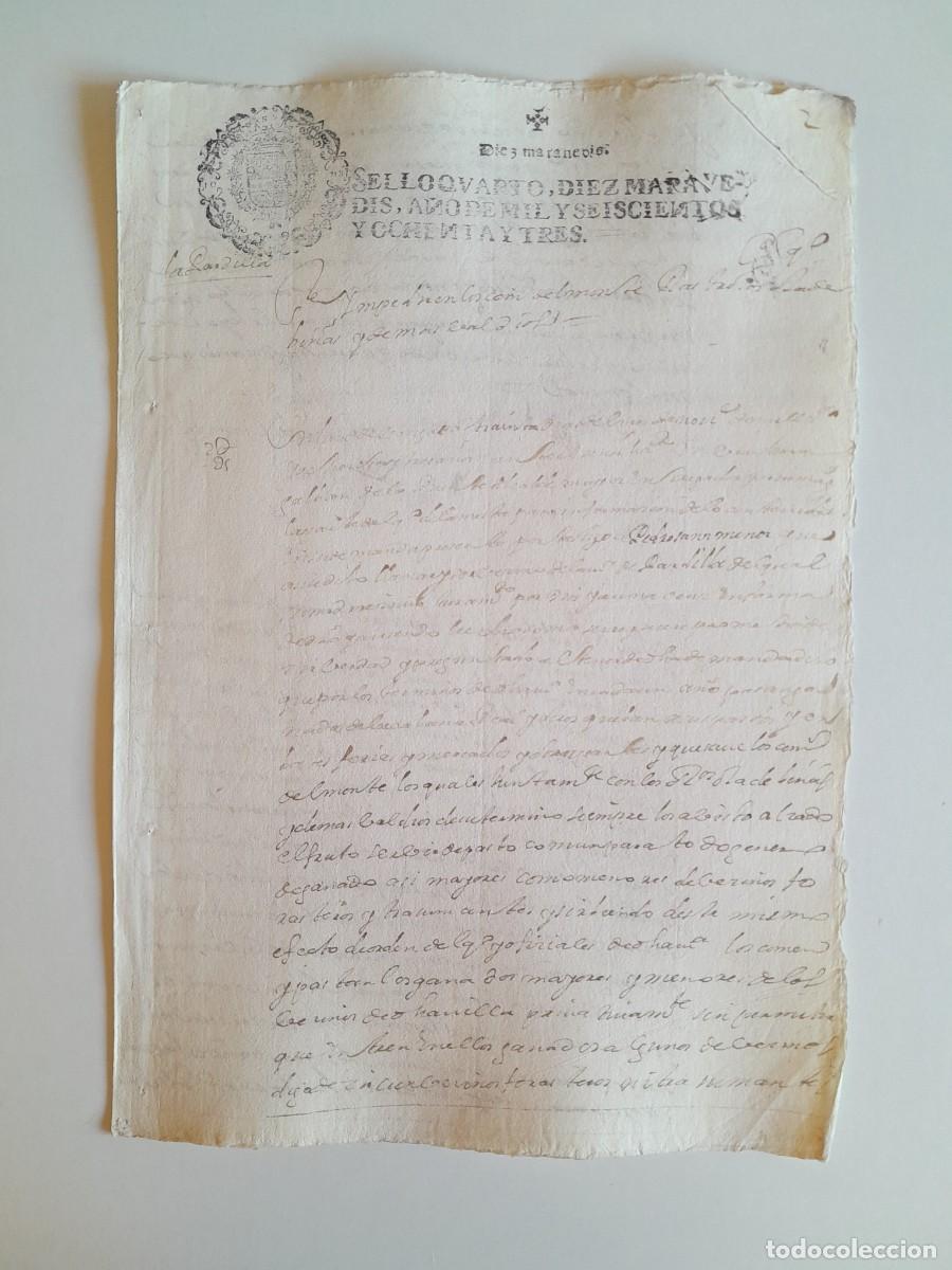 Manuscritos antiguos: PAPEL TIMBRADO DE SELLO CUARTO A&Ntilde;O 1683 - LUGAR DESCONOCIDO