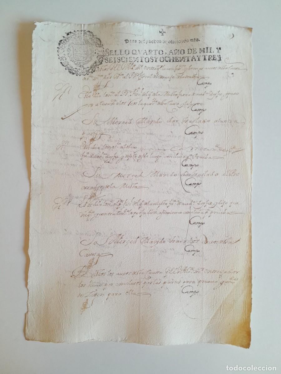 Manuscritos antiguos: PAPEL TIMBRADO DE SELLO CUARTO A&Ntilde;O 1683 - LUGAR DESCONOCIDO
