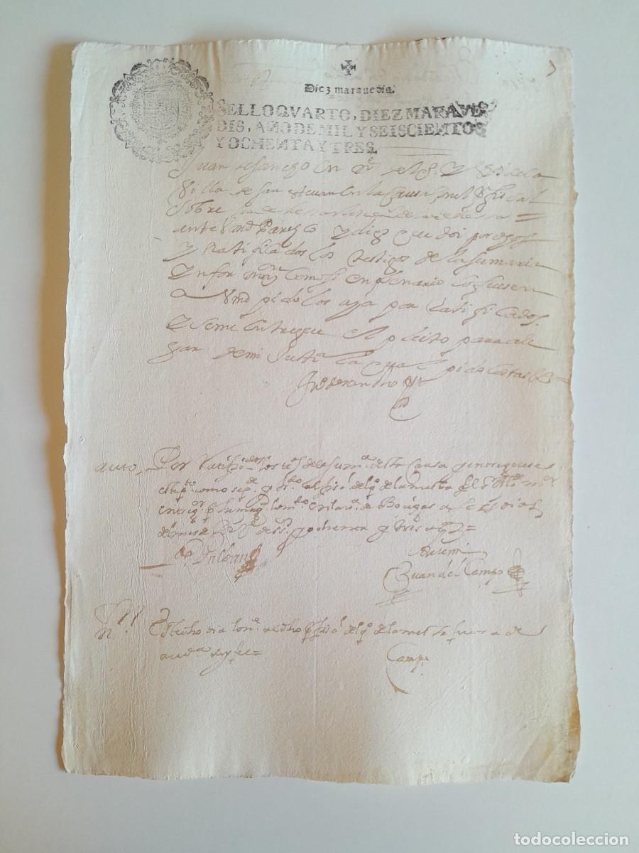 Manuscritos antiguos: PAPEL TIMBRADO DE SELLO CUARTO A&Ntilde;O 1683 - LUGAR DESCONOCIDO