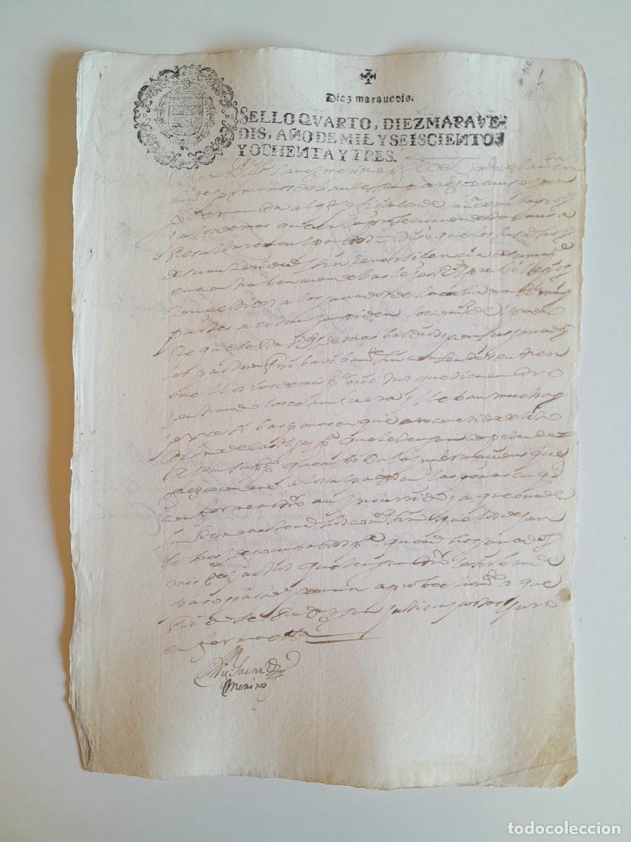 Manuscritos antiguos: PAPEL TIMBRADO DE SELLO CUARTO A&Ntilde;O 1683 - LUGAR DESCONOCIDO