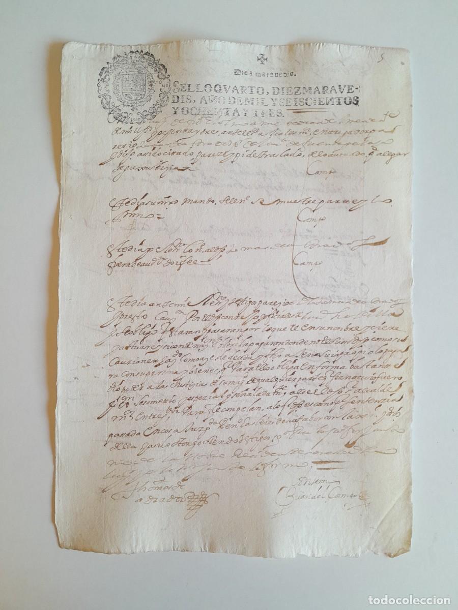Manuscritos antiguos: PAPEL TIMBRADO DE SELLO CUARTO A&Ntilde;O 1683 - LUGAR DESCONOCIDO
