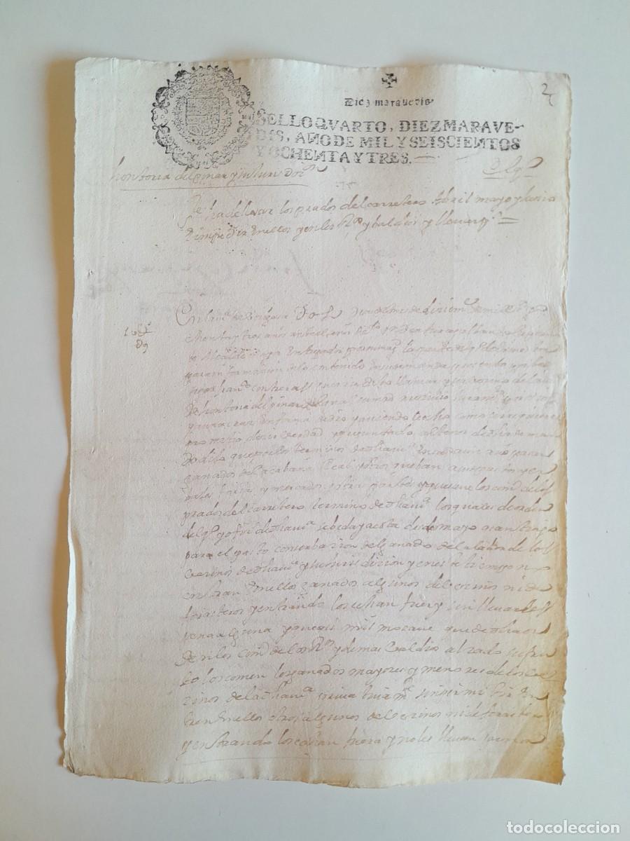 Manuscritos antiguos: PAPEL TIMBRADO DE SELLO CUARTO A&Ntilde;O 1683 - LUGAR DESCONOCIDO