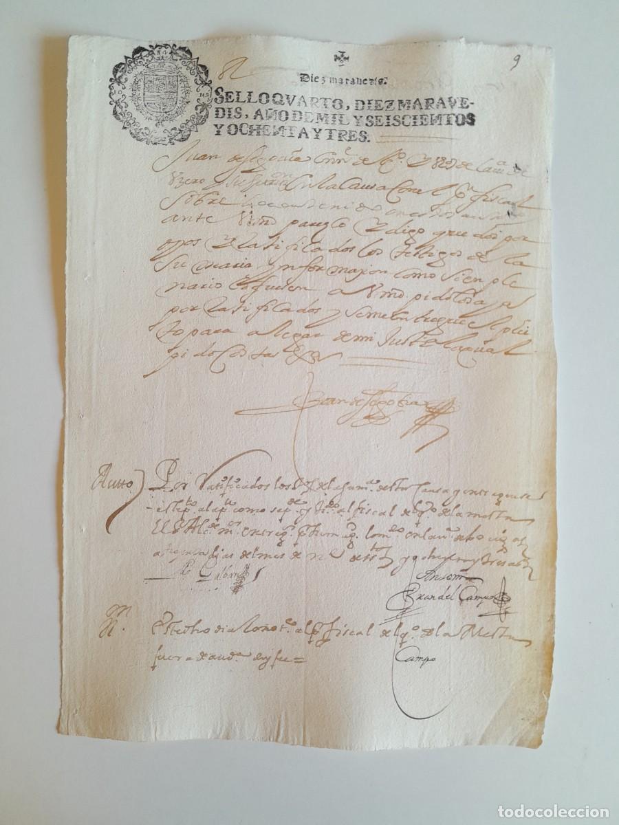 Manuscritos antiguos: PAPEL TIMBRADO DE SELLO CUARTO A&Ntilde;O 1683 - LUGAR DESCONOCIDO