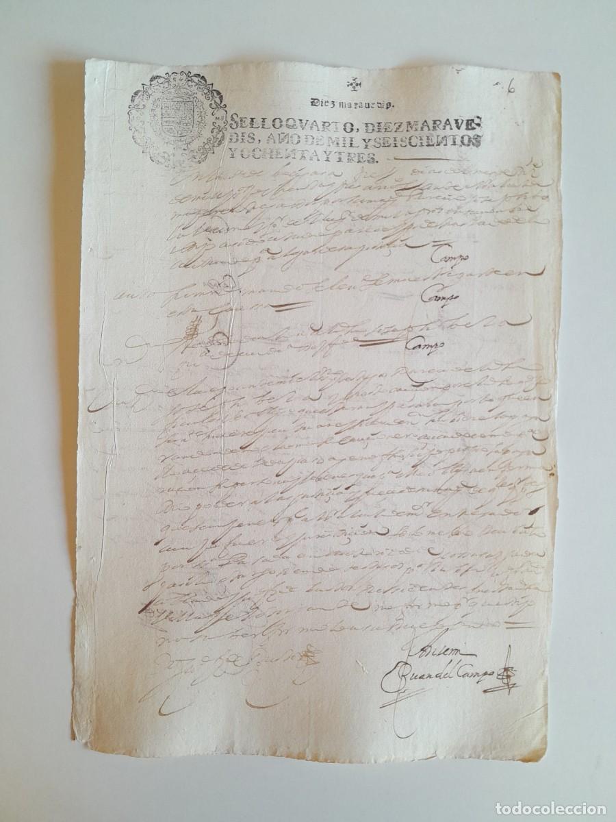 Manuscritos antiguos: PAPEL TIMBRADO DE SELLO CUARTO A&Ntilde;O 1683 - LUGAR DESCONOCIDO