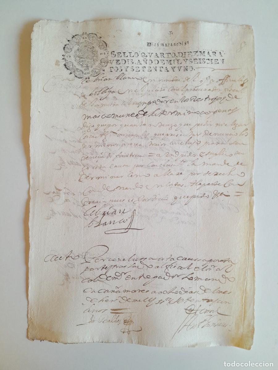 Manuscritos antiguos: PAPEL TIMBRADO DE SELLO CUARTO A&Ntilde;O 1671 - LUGAR DESCONOCIDO
