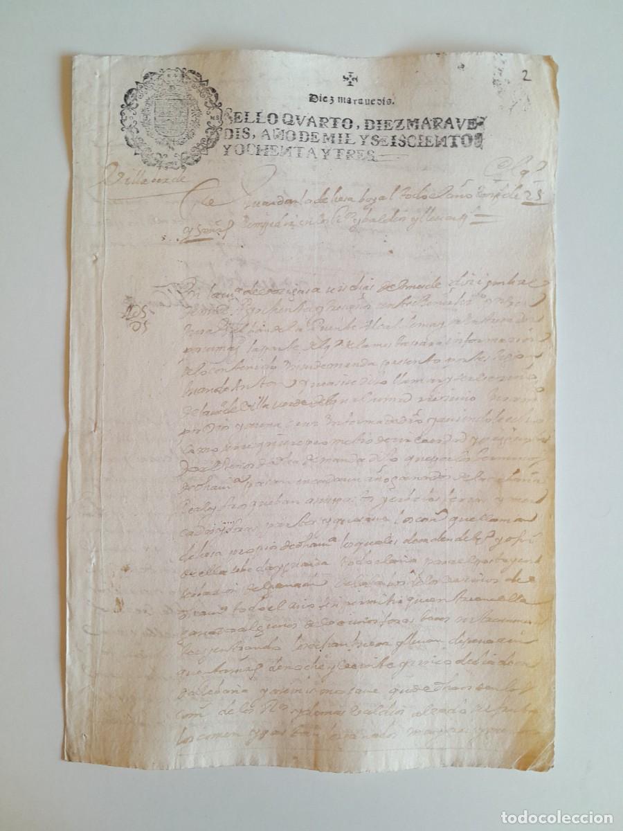 Manuscritos antiguos: PAPEL TIMBRADO DE SELLO CUARTO A&Ntilde;O 1683 - LUGAR DESCONOCIDO