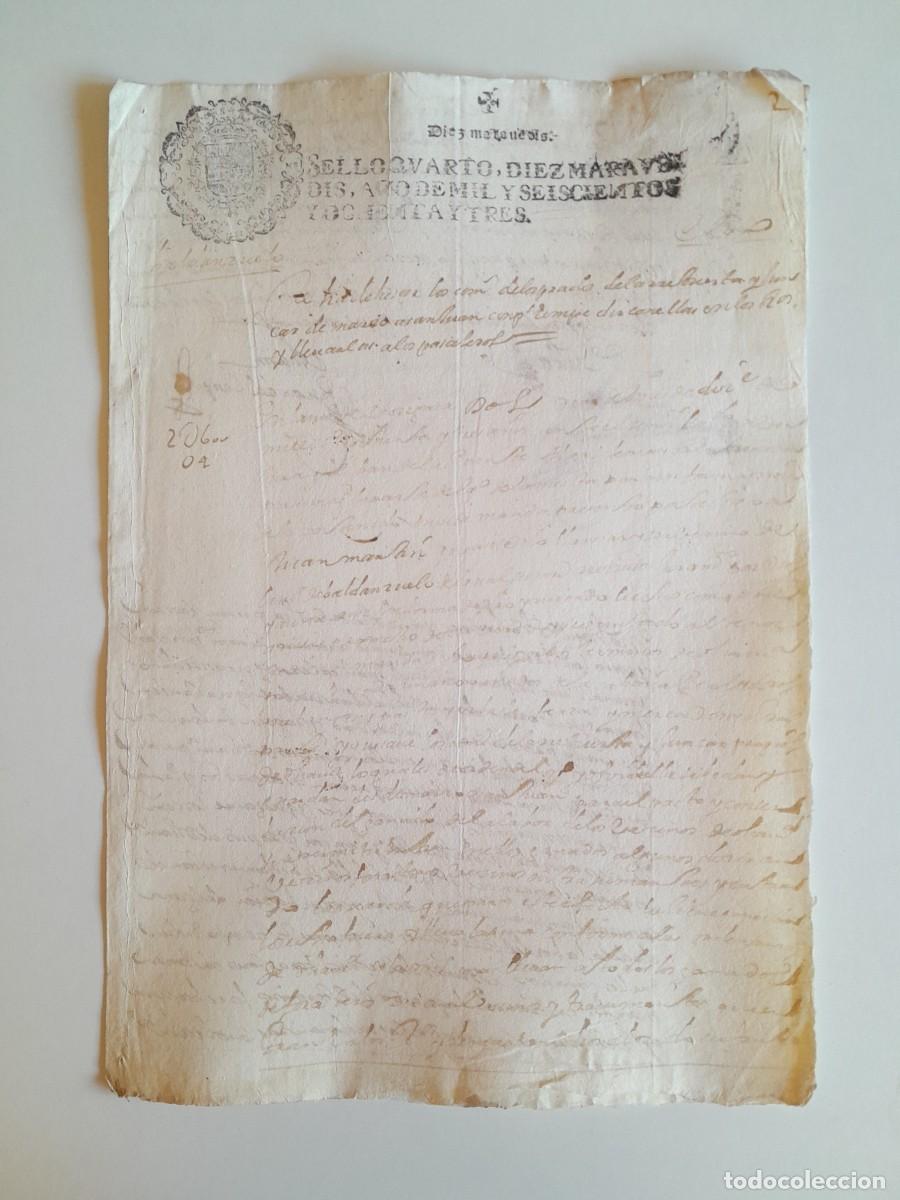 Manuscritos antiguos: PAPEL TIMBRADO DE SELLO CUARTO A&Ntilde;O 1683 - LUGAR DESCONOCIDO