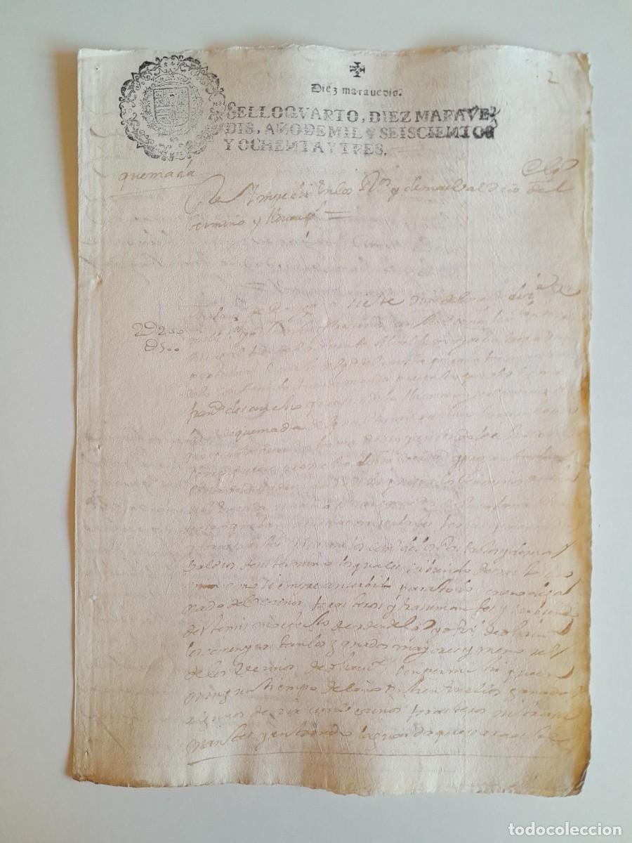 Manuscritos antiguos: PAPEL TIMBRADO DE SELLO CUARTO A&Ntilde;O 1683 - LUGAR DESCONOCIDO