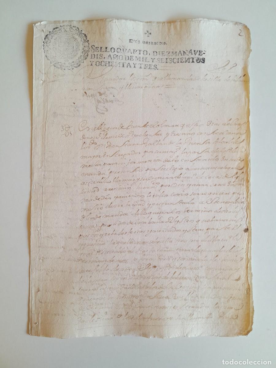 Manuscritos antiguos: PAPEL TIMBRADO DE SELLO CUARTO A&Ntilde;O 1683 - LUGAR DESCONOCIDO