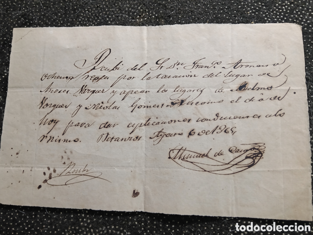 Manuscritos antiguos: Recibo, la caligraf&iacute;a cl&aacute;sica muestra &rdquo;octubre de (1868&rdquo;). El texto menciona el pago por la &rdquo;tasaci&oacute;