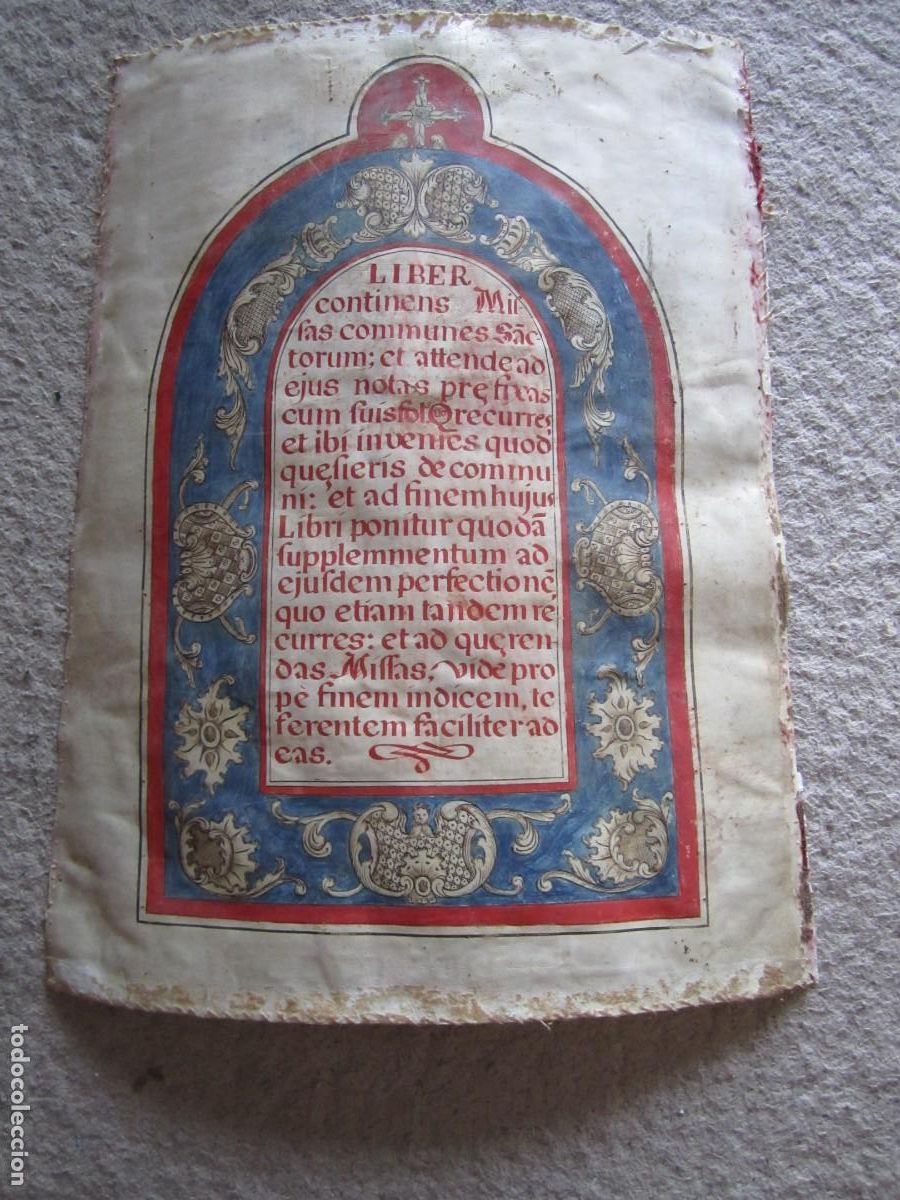 Manuscritos antiguos: MISSAS COMMUNES SACTORUM ---ANTIFONARIO -PERGAMINO --44 CM X 32 CM