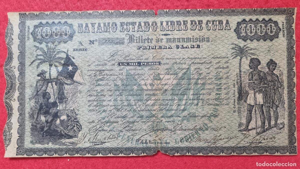 Alte Manuskripte: DOCUMENTO ESCLAVOS CUBA BILLETE MANUMISION PAGADERO 1000 PESOS 1868 1&ordf; CLASE BAYAMO LIBRE ORIGINAL