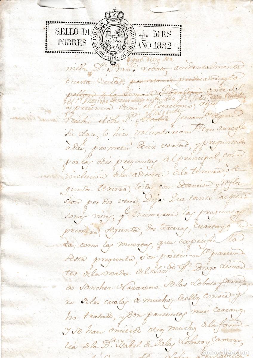 Manuscritos antiguos: 1832 SELLO DE POBRES 4 MRS. DOCUMENTO MANUSCRITO PAPEL SELLADO. TIMBRADO