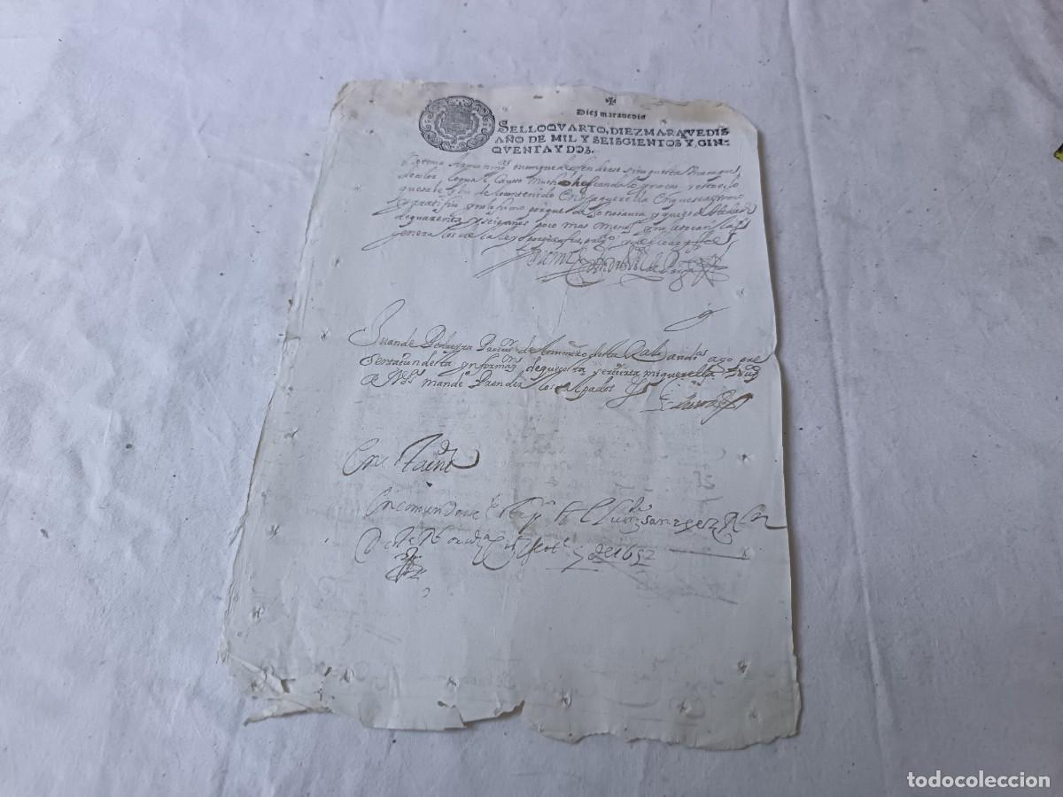 Manuscritos antigos: 1652, Antiguo Documento Manuscrito, texto legal, papel con marca de agua,con firmas/r&uacute;bricas y sello