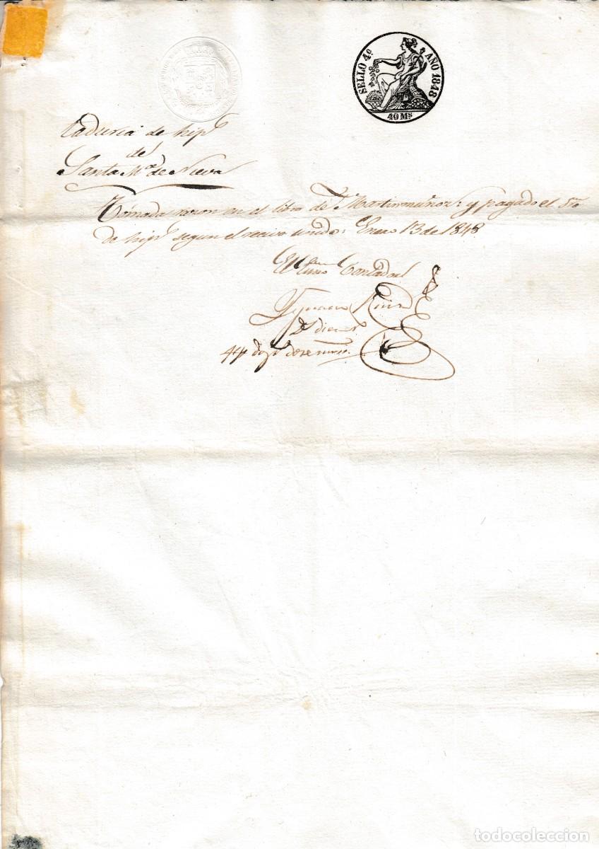 Manuscritos antiguos: 1848 FISCAL SELLO 4&ordm; DE 40 MARAVEDIS, ISABEL II. DOCUMENTO MANUSCRITO, PAPEL SELLADO