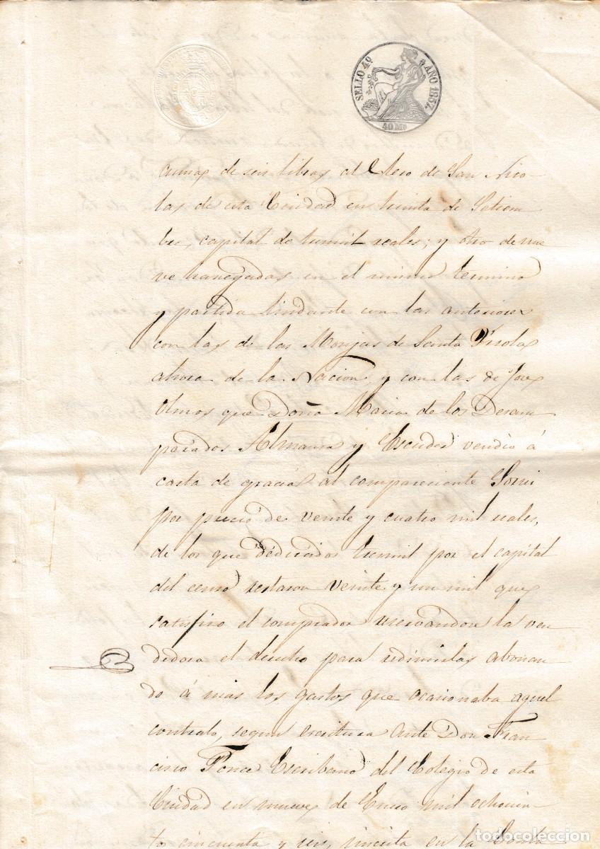 Manuscritos antiguos: 1857 SELLO FISCAL 4&ordm; DE 40 MRS DOCUMENTO MANUSCRITO PAPEL SELLADO. TIMBROLOGIA