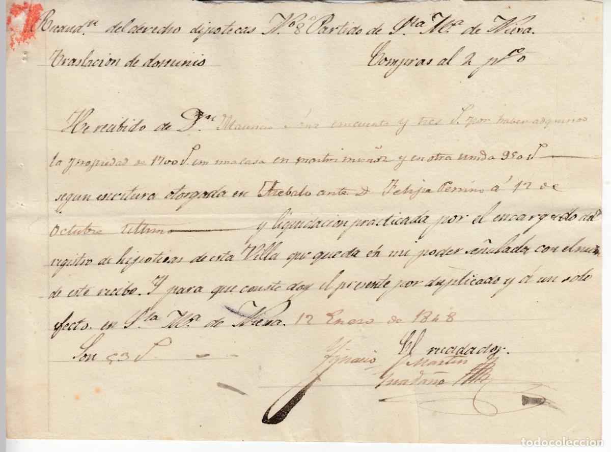 Manoscritti antichi: 1848 SANTA MARIA DE NIEVA MARTIN MU&Ntilde;OZ (SEGOVIA) RECIBO DE PAGO TRASLACION DOMINIO