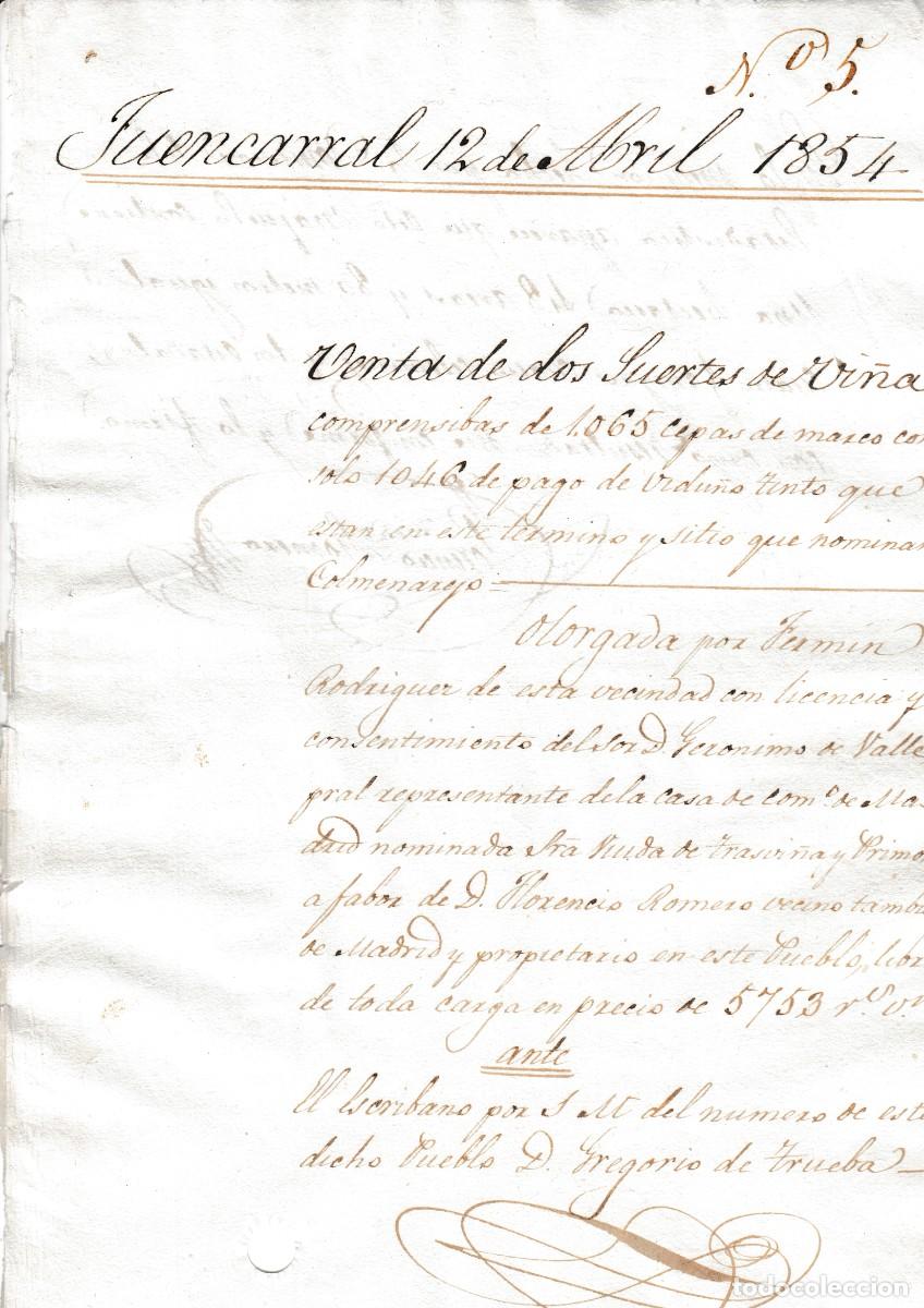 Manuscritos antiguos: 1854 FUENCARRAL VENTA VI&Ntilde;A PAGO VIDU&Ntilde;O TINTO SITIO DE COLMENAREJO