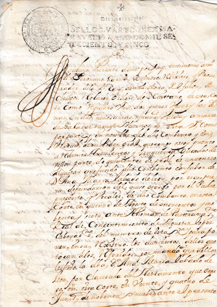 Manuscritos antiguos: 1705 MONTEXO, MADRID SELLO FISCAL 4&ordm; MESTA. REAL CASA NTRA SRA DEL FAVOR ORDEN DE SAN CAYETANO