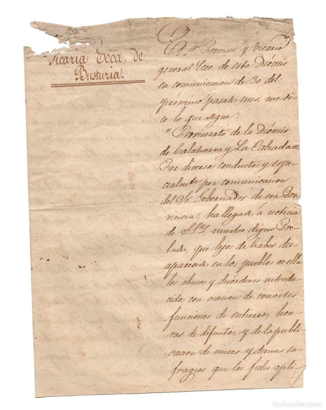 Manuscritos antigos: CIRCULAR VICARIA BUSTURIA, GERNIKA SOBRE DESORDENES EN CELEBRACION DE ENTIERROS Y MISAS