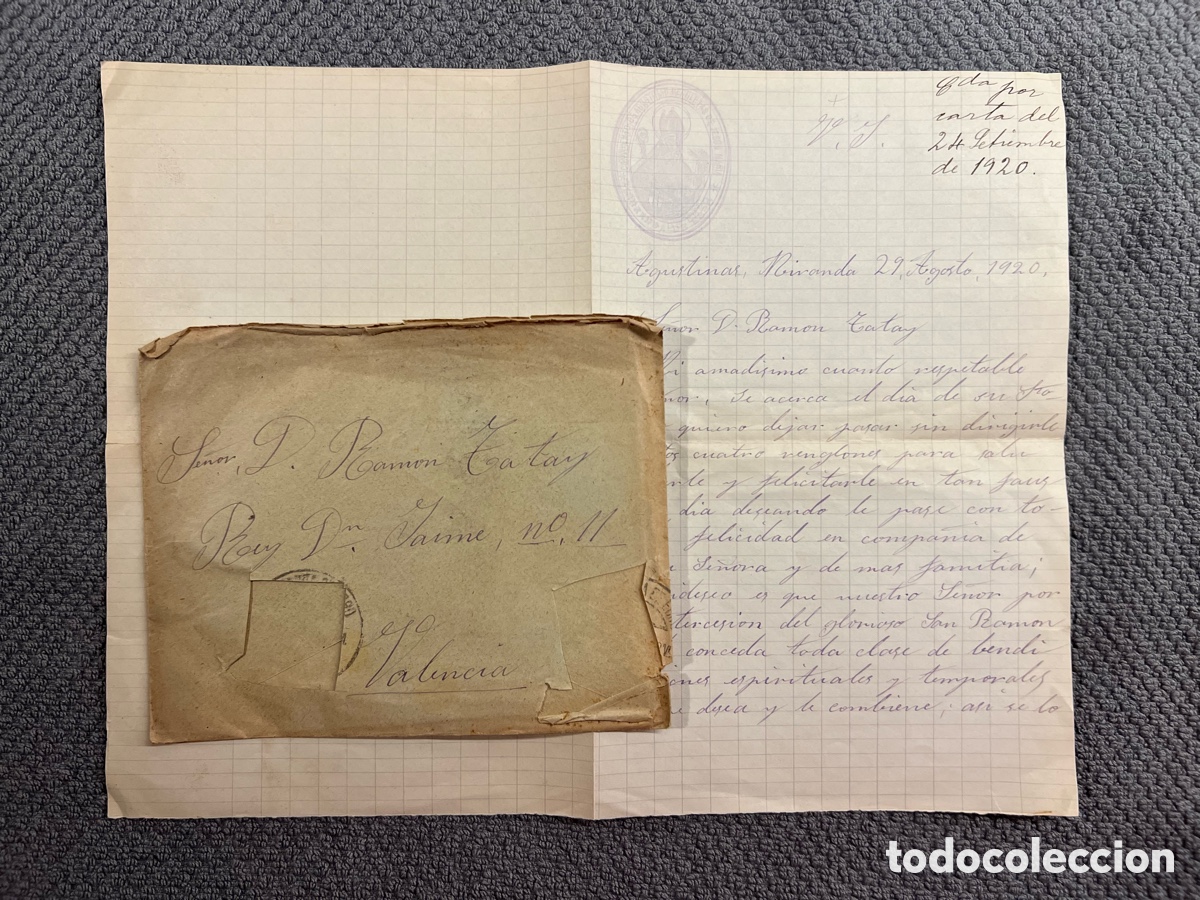 Manuscrits anciens: MIRANDA DE EBRO. Convento de Agustinas Recoletas.. Carta manuscrita a un benefactor (a.1920)