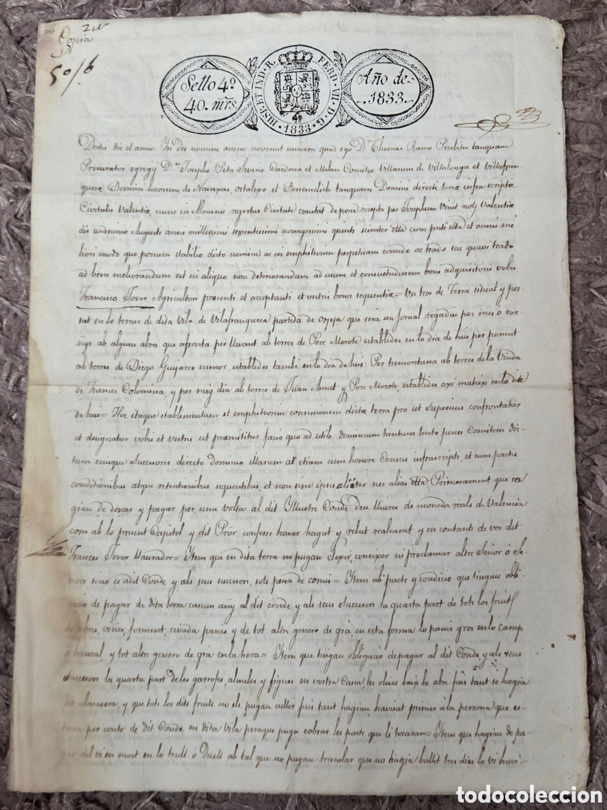Ancient Manuscripts: VALENCIA 1833 DOCUMENTO ECLESI&Aacute;STICO LAT&Iacute;N CONDADO VILLAFRANQUEZA