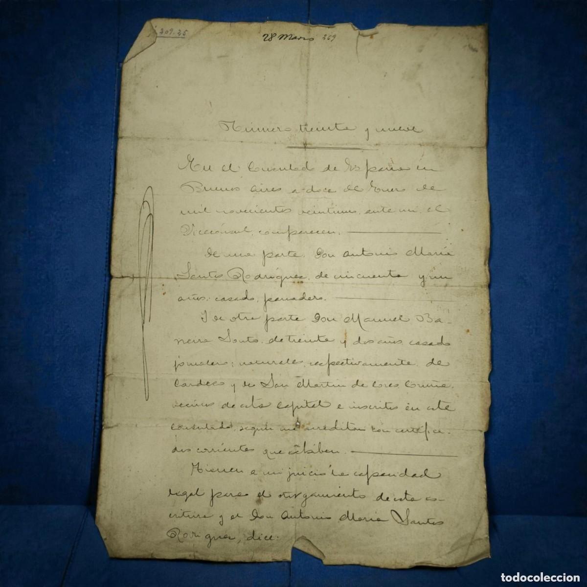 Alte Manuskripte: Documento Notarial Manuscrito A&ntilde;o 1921 &ndash; Escritura Antiguo Contrato De Venta