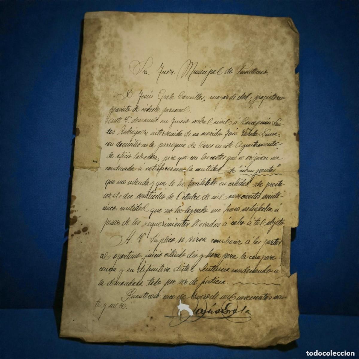 Alte Manuskripte: A&ntilde;o 1929 - Documento Judicial Manuscrito &ndash; Escrito Legal Antiguo Dirigido Al Juez Municipal