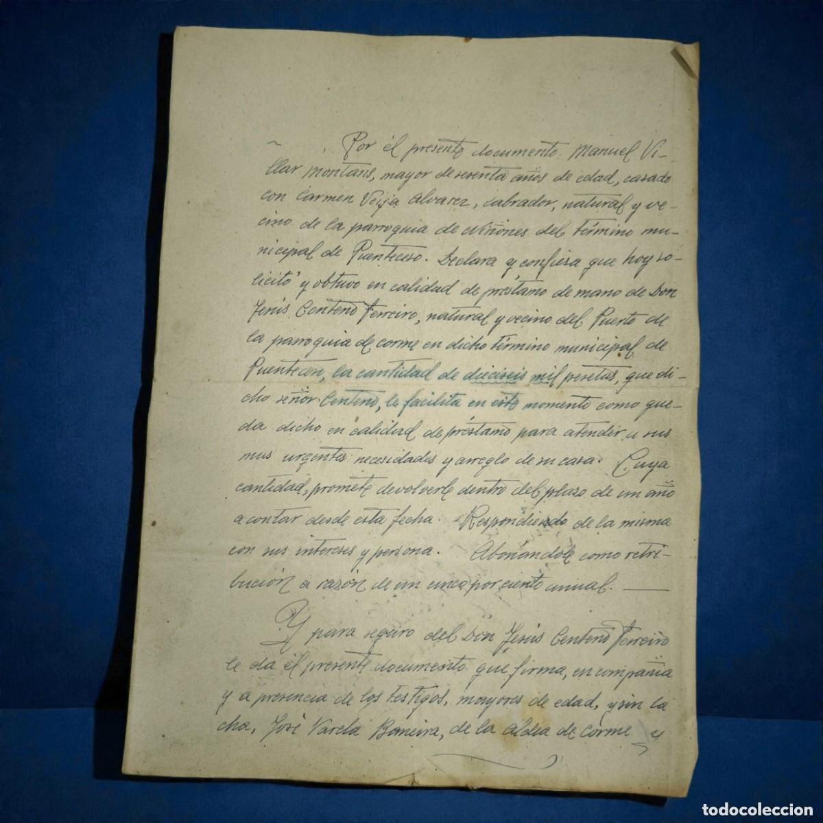 Manuscrits anciens: Antiguo Documento Manuscrito De Pr&eacute;stamo A&ntilde;o 1949 &ndash; Contrato Privado Con Firmas Y Anotaciones