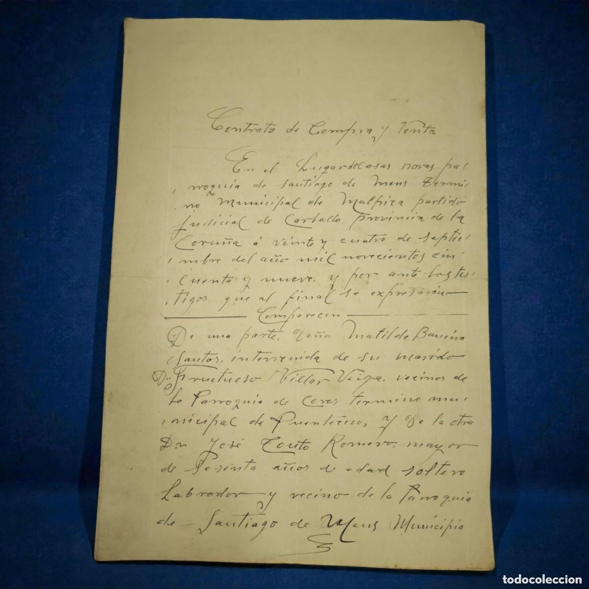Manuscrits anciens: Contrato De Compra Y Venta Manuscrito A&ntilde;o 1959 &ndash; Documento Legal Antiguo De Galicia