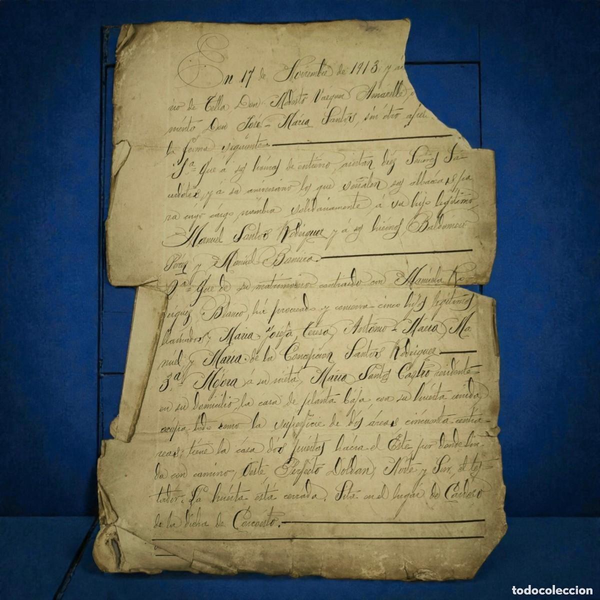 Manuscrits anciens: Documento Manuscrito Antiguo A&ntilde;o 1913 &ndash; Escritura Notarial Hist&oacute;rica Con Caligraf&iacute;a Original