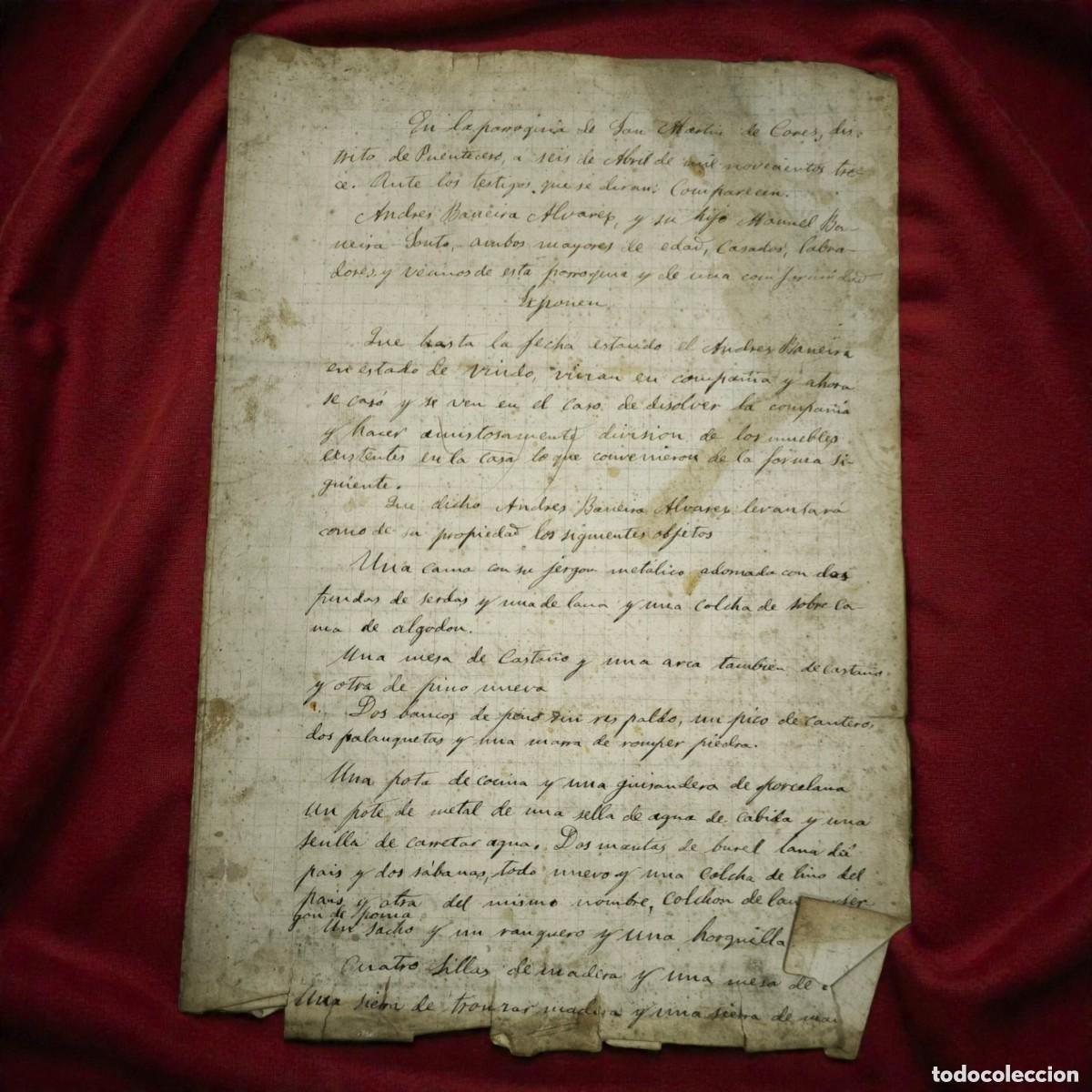 Manuscrits anciens: Documento Manuscrito Antiguo A&ntilde;o 1913 &ndash; Contrato Rural Con Firmas Originales Galicia