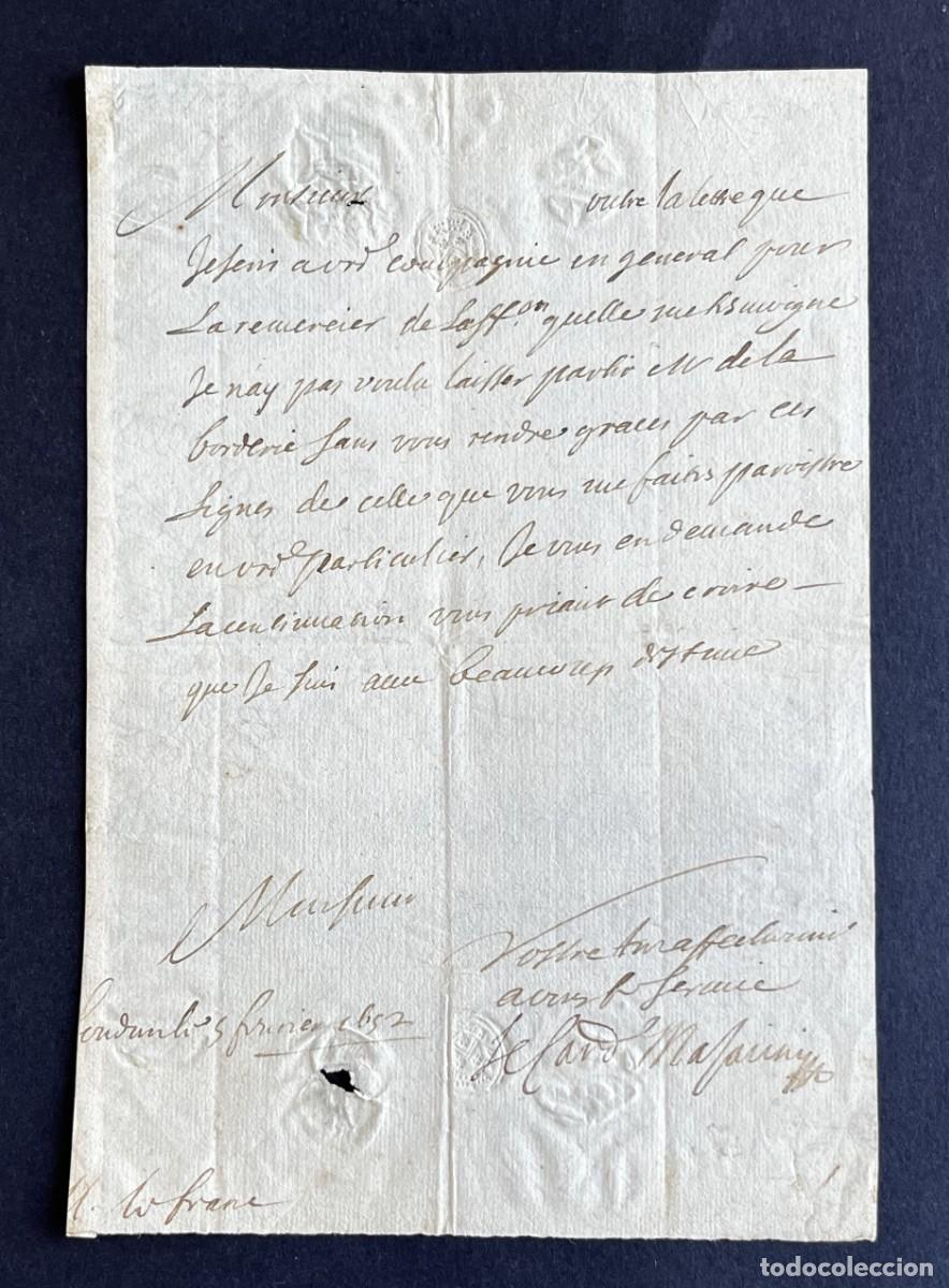 Manuscritos antiguos: Jules Mazarin &ndash; Carta firmada &ndash; Regreso del exilio &ndash; 1652