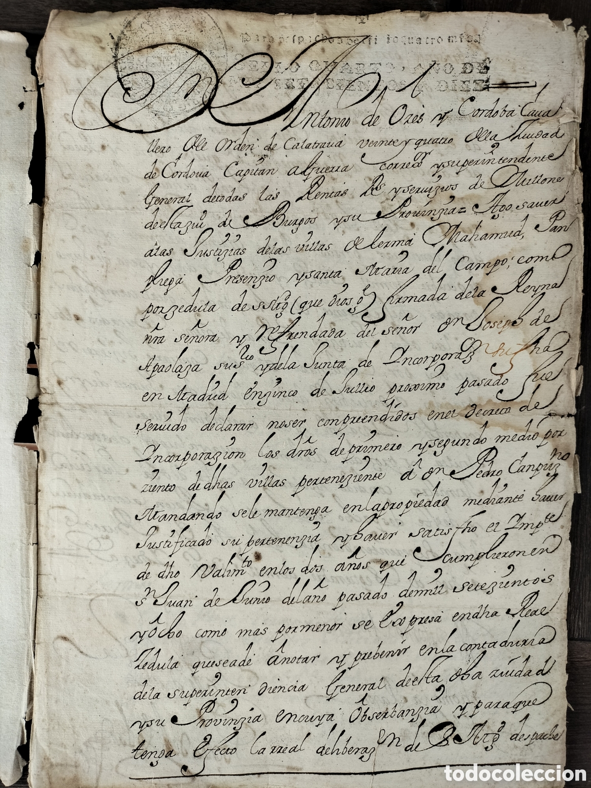 Manuscritos antigos: Burgos. Alcabalas en favor de D. Pedro Campuzano. 1710.