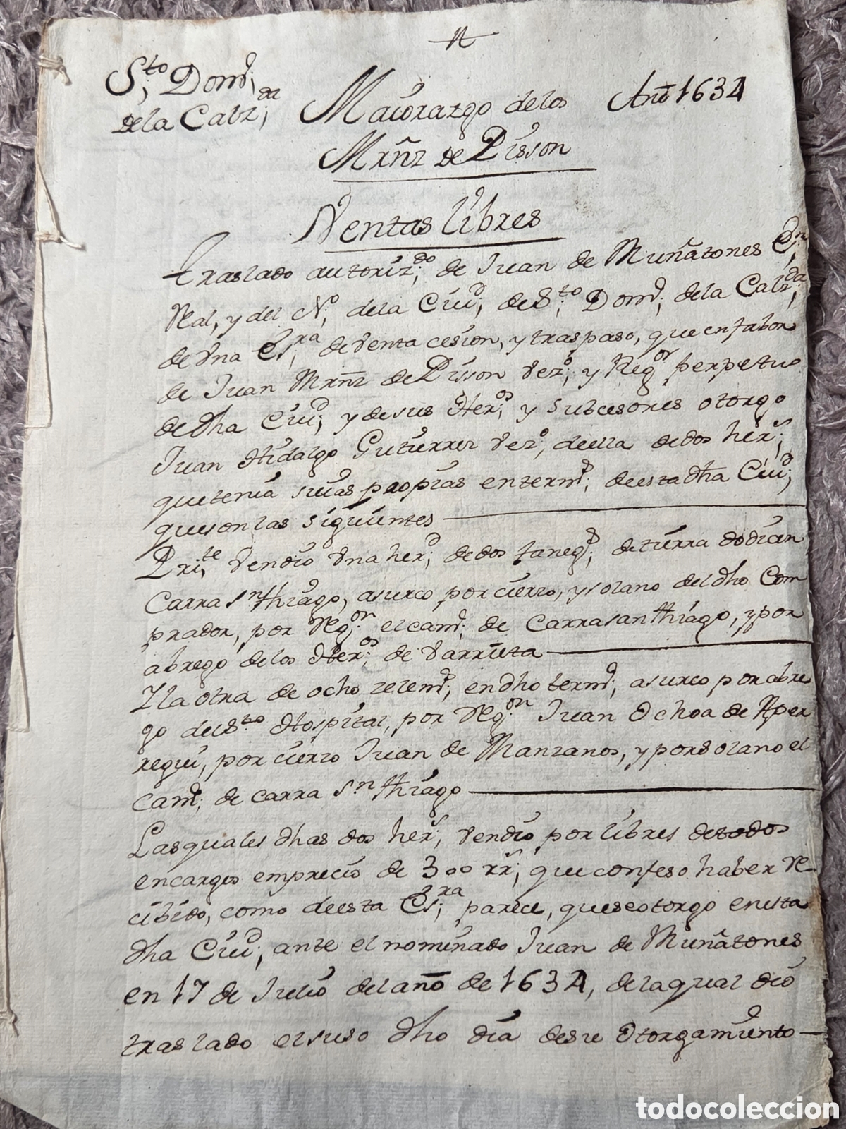 Manuscrits anciens: Manuscrito Sto. Domingo Calzada Rioja, 1634 Escritura de venta.