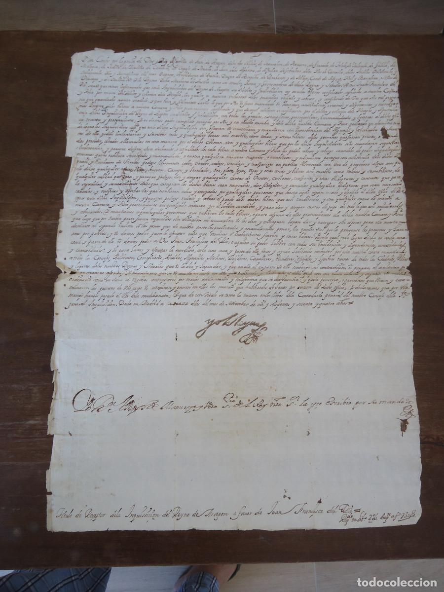 Alte Manuskripte: T&Iacute;TULO DE RECEPTOR DE LA INQUISICI&Oacute;N DEL REINO DE ARAG&Oacute;N ... 1674. Firma real Mariana de Austria