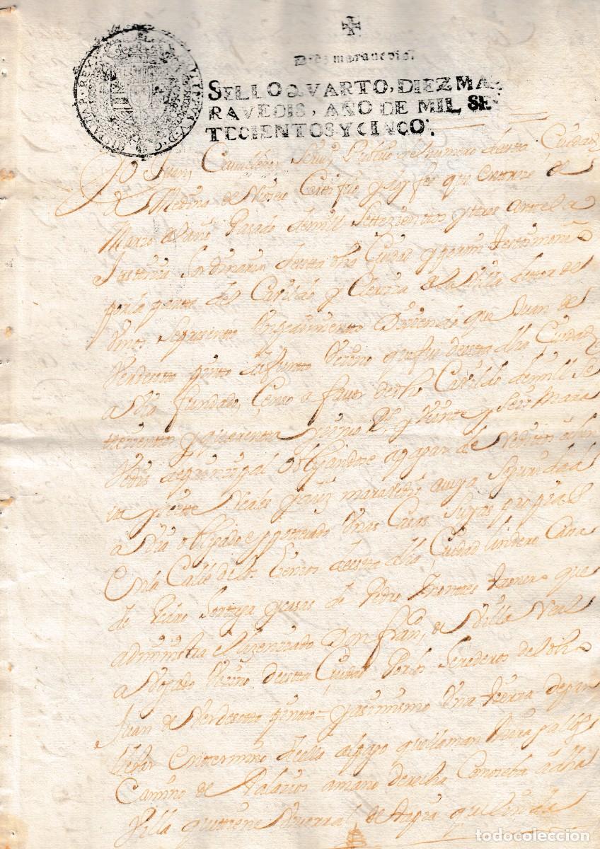 Manuscritos antiguos: 1705 MEDINA DE RIOSECO TORDEHUMOS SELLO 4&ordm;, PLEITO DEL CAVILDO Y CLERECIA PAPEL SELLADO FISCAL.
