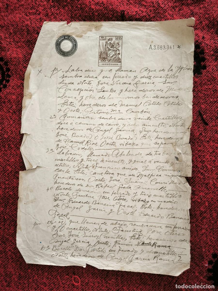 Manuscrits anciens: Antiguo Documento Manuscrito Con Timbre Del Estado Y Descripci&oacute;n De Fincas R&uacute;sticas Siglo XIX