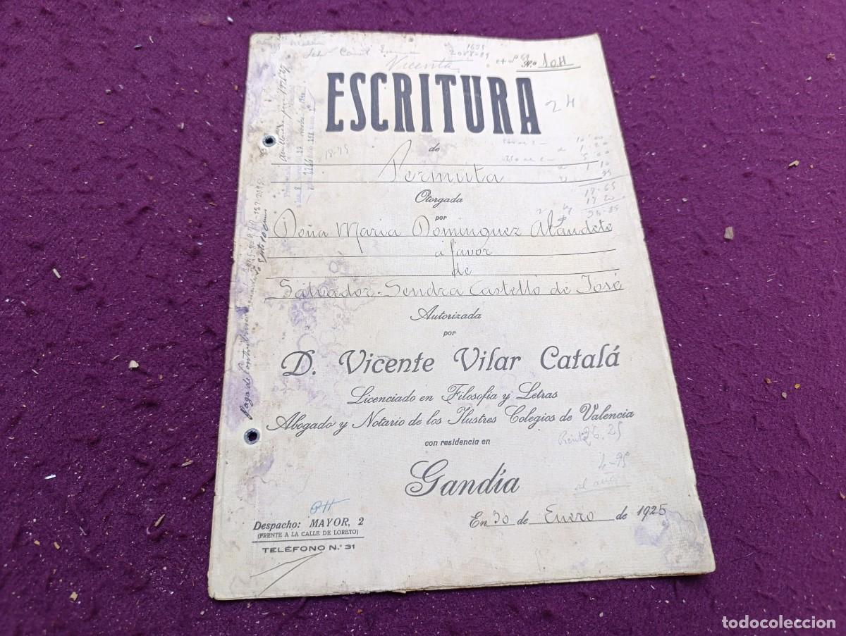 Alte Manuskripte: 1925, Antiguo Documento Manuscrito, Escritura, Permuta, Gand&iacute;a