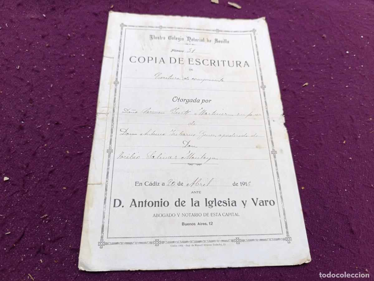 Manuscrits anciens: 1916, Antiguo Documento Manuscrito, Compraventa, C&aacute;diz