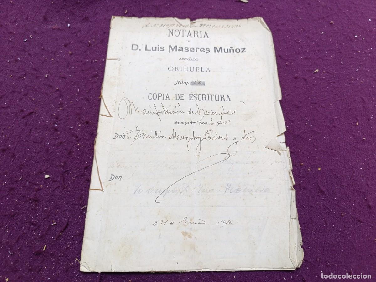 Manuscrits anciens: 1910, Antiguo Documento Manuscrito, Manifestaci&oacute;n de Herencia, Orihuela