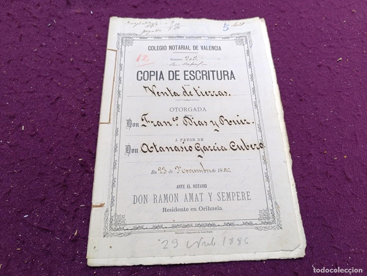 Manuscrits anciens: 1886, Antiguo Documento Manuscrito, Venta de Tierras, Orihuela