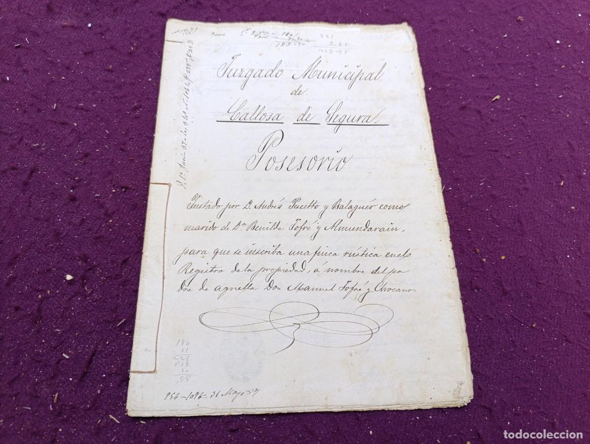 Manuscrits anciens: 1887, Antiguo Documento Manuscrito, Callosa de Segura, Posesorio