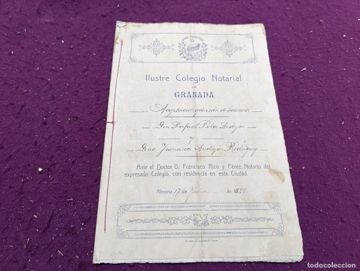 Manuscrits anciens: 1899, Antiguo Documento Manuscrito, Almer&iacute;a, Aceptaci&oacute;n y Divisi&oacute;n de Herencia