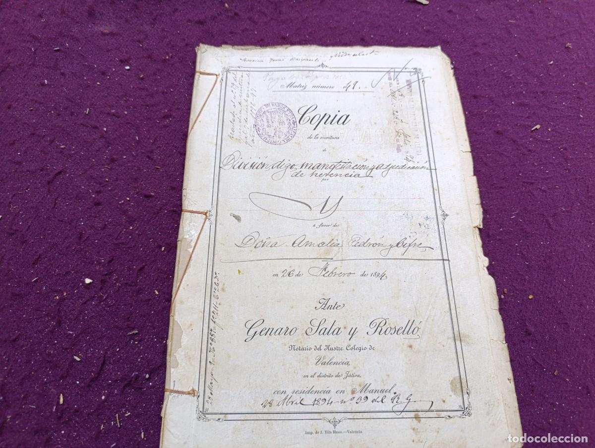 Alte Manuskripte: 1894, Antiguo Documento Manuscrito, J&aacute;tiva, Valencia, herencia, divisi&oacute;n, adjudicaci&oacute;n