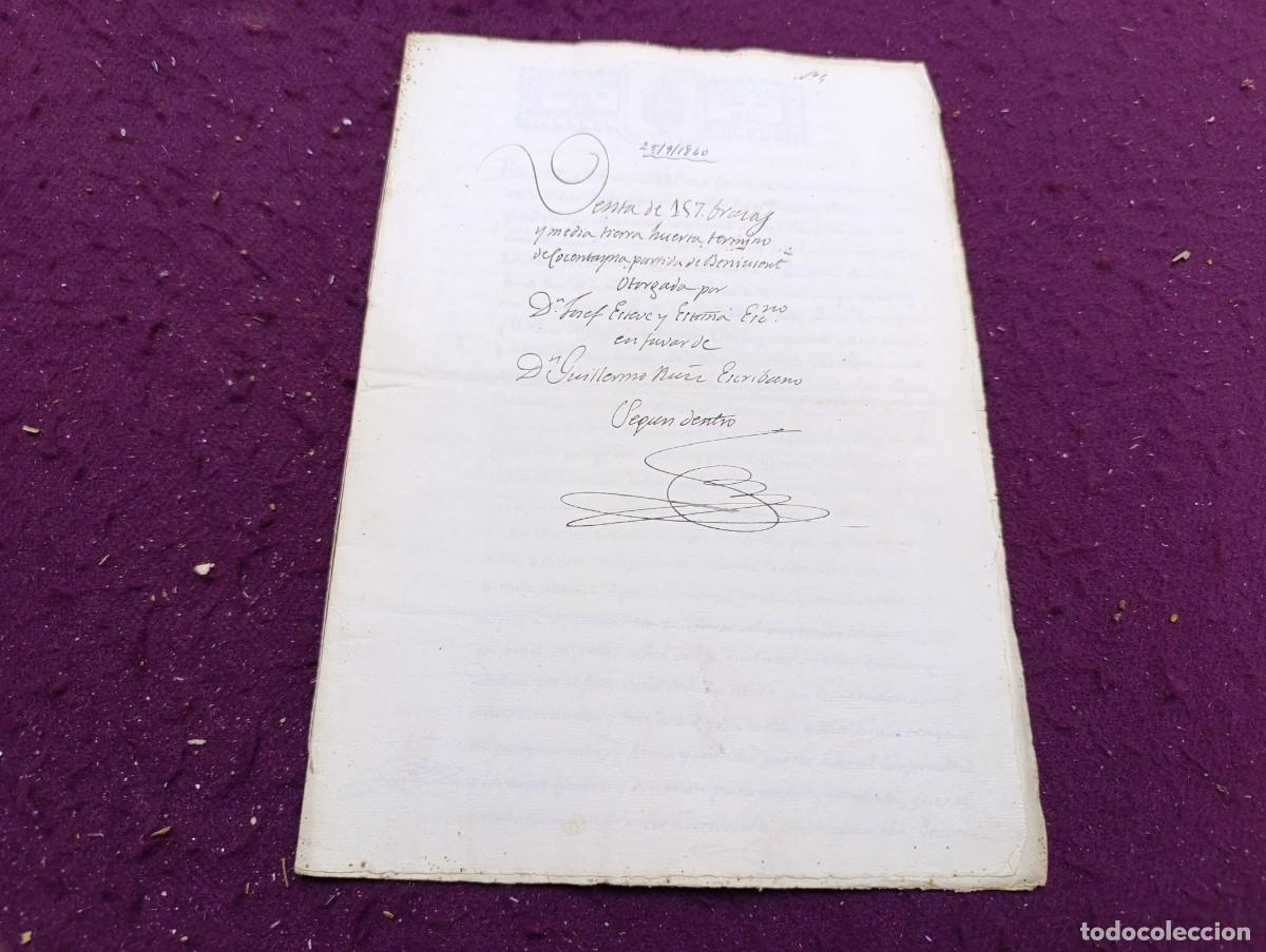 Manuscrits anciens: 1840, Antiguo Documento Manuscrito, Cocentaina, venta de tierras
