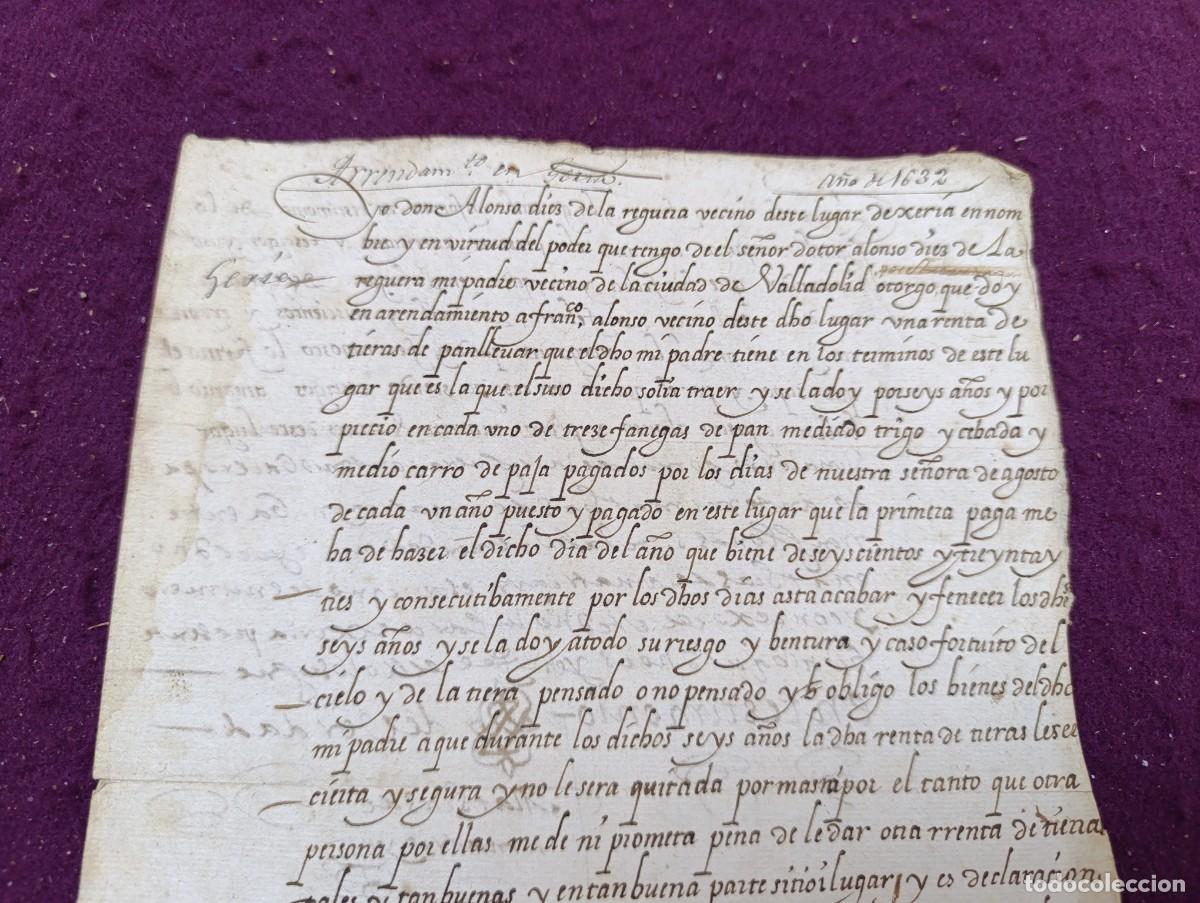 Manuscritos antiguos: 1632, Antiguo Documento Manuscrito, Valladolid, arrendamiento r&uacute;stico